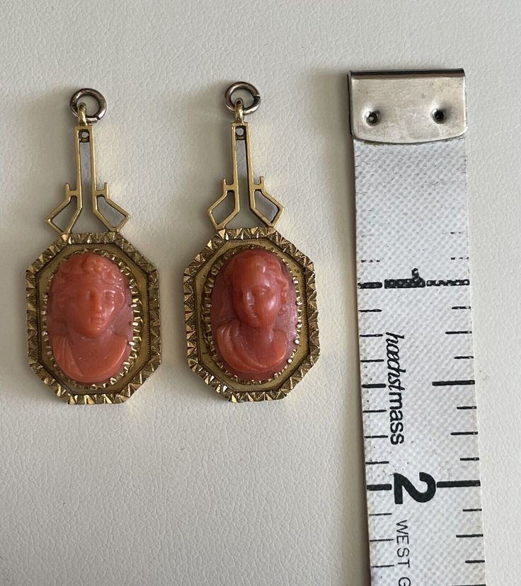 Rare Antique Victorian 14K Coral Cameo Pendant / Earrings (Pairs)  | eBay Victorian Cameo Yellow Gold Earrings, Antique Pendant Yellow Gold Earrings, Antique Yellow Gold Pendant Earrings, Formal Cameo Yellow Gold Earrings, Formal Yellow Gold Cameo Earrings, Cameo Drop Earrings For Formal Occasions, Formal Pendant Earrings, Pendant Earrings For Formal Occasions, Formal 14k Gold Pendant Earrings