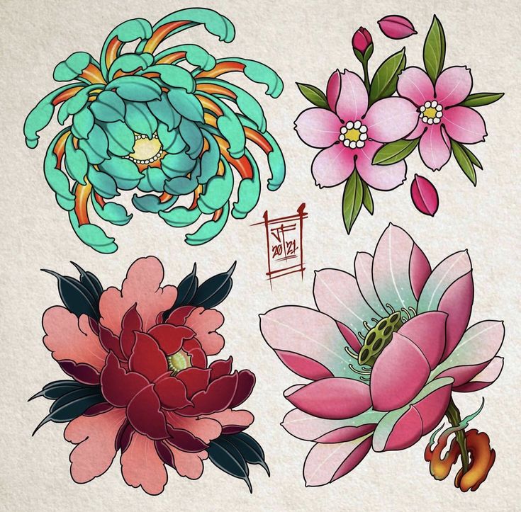 an image of flowers with chinese writing on the bottom and bottom part of each flower