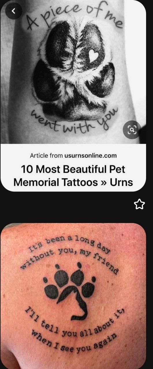 two different tattoos on the back of someone's arm, one with a dog paw and