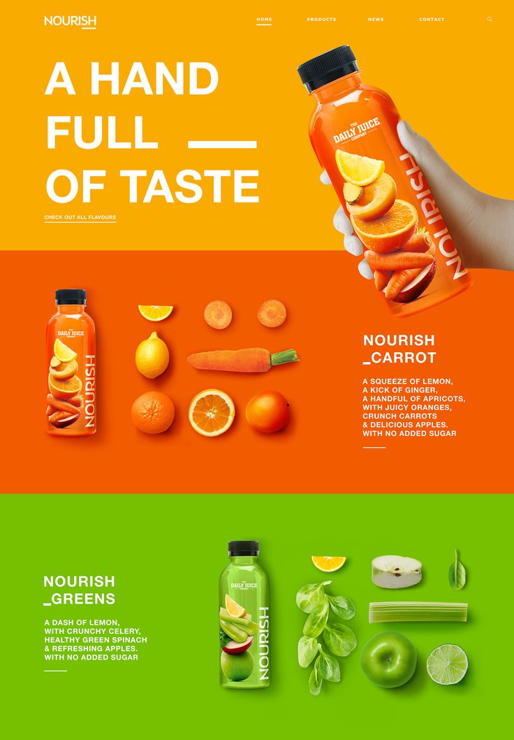 an orange and green juice advertisement with the words, a hand full - of taste