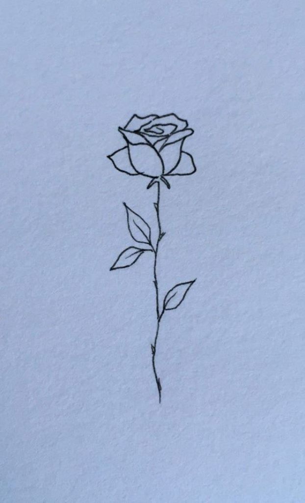 Simple rose stencil tattoo design Rose On A Stem Tattoo, Cute Simple Rose Tattoos, Small Rose Tattoo On Chest, Rose No Stem Tattoo, Fine Like Rose Tattoo, Rose With Long Stem Tattoo, Rose Tattoo Small Wrist, Tiny Rose Drawing, Small Simple Hip Tattoos