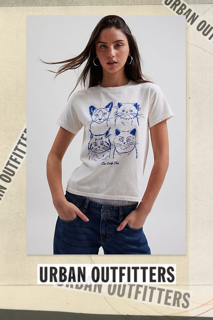 Purrrfect graphic tee featuring a graphic of four cats across the front. Designed in a slim fit & cropped length for an effortless look. Only at Urban Outfitters. Features Cat Lady Era slim graphic tee Fitted graphic tee Soft and stretchy knit Crew neckline and short sleeves Four cats and Cat Lady Era graphic across the front Slim fit Cropped length Easy pull-over style UO exclusive Content + Care 100% Cotton Machine wash Imported Size + Fit Model in White is 5’9.5" and wearing size Small Measurements taken from size Small Chest: 34" Length: 22" | Cat Lady Era Slim Graphic Tee in White, Women's at Urban Outfitters Trendy Crew Neck Top With Cat Print, Trendy Top With Cat Print And Crew Neck, Fitted Graphic Tee From Urban Outfitters, Urban Outfitters Crew Neck Top With Screen Print, Urban Outfitters Cotton Tops With Text Print, Summer Cotton T-shirt With Cat Print, Casual Crew Neck Top With Cat Print, Urban Outfitters Relaxed Fit Casual T-shirt, Urban Outfitters Casual Relaxed Fit T-shirt