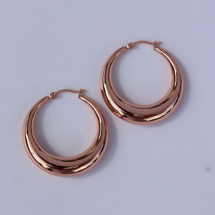 For a simple pair of earrings that always look fabulous, choose these light weight hoop earrings. With a hollow middle, made from stainless steel and finished with 14kt rose gold plating, these earrings are incredibly versatile. We love the shiny, sweet rose gold, and the lightweight feel for all day comfort. Shop these versatile earrings for yourself or for someone special to make a fabulous gift! Clean with a jewellery polishing cloth. Store in a safe place separately to avoid scratching. Minimalist Rose Gold Hoop Earrings With Polished Finish, Modern Rose Gold Hoop Earrings For Everyday Wear, Tarnish Resistant Rose Gold Stainless Steel Earrings, Modern Small Hoop Huggie Earrings In Rose Gold, Modern Hypoallergenic Rose Gold Huggie Earrings, Rose Gold Huggie Earrings With Polished Finish, Everyday Rose Gold Huggie Earrings With Polished Finish, Modern Rose Gold Huggie Earrings, Everyday Tarnish Resistant Rose Gold Hoop Earrings