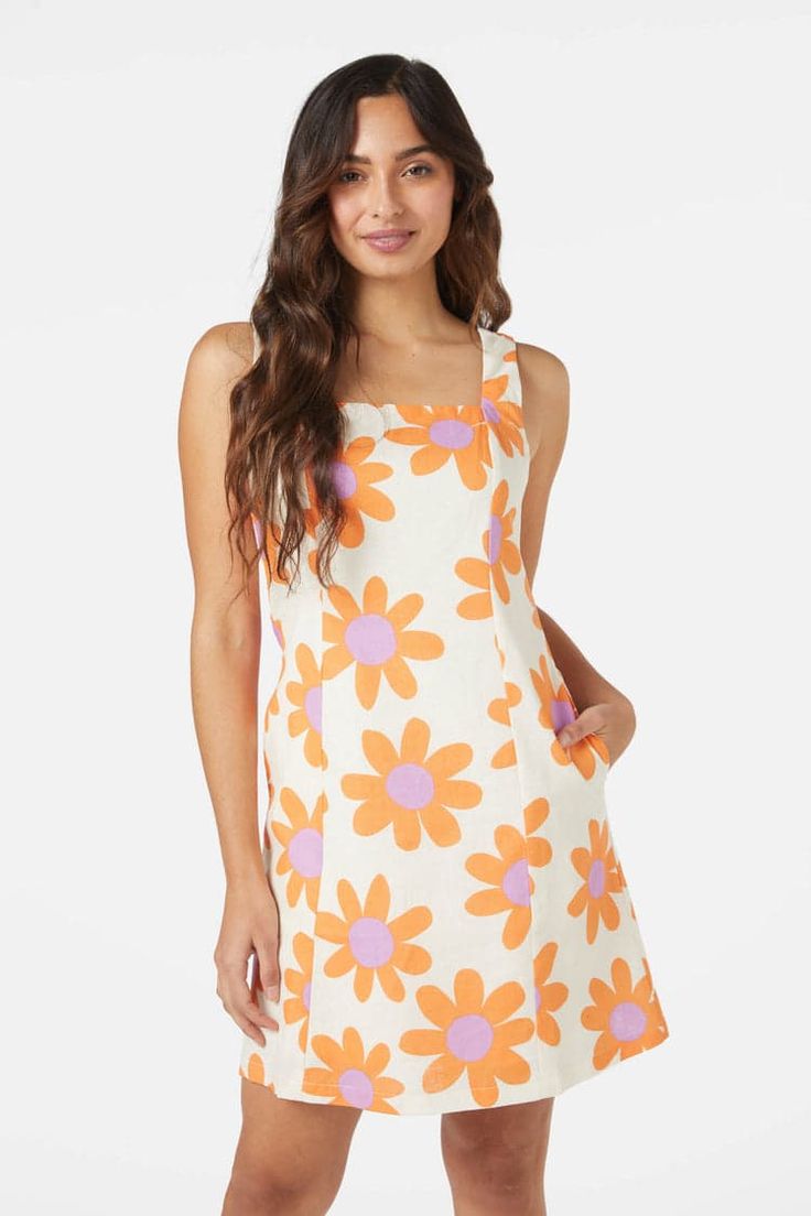 Margo Daisy Mini Dress | ModCloth Casual Sundress With Straight Neckline And Floral Print, Floral Print Sundress With Straight Neckline For Day Out, Floral Sundress With Straight Neckline For Day Out, Casual Mini Dress With Floral Print And Straight Neckline, Multicolor Floral Print Dress With Straight Neckline, Multicolor Floral Print Dresses With Straight Neckline, Trendy Floral Print Sundress For Spring, Spring Cotton Dress With Abstract Print, Summer Floral Print Mini Dress With Square Neck