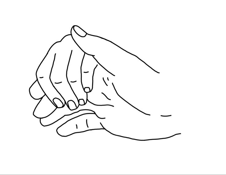 two hands holding each other with one hand touching the other's palm, in black and white