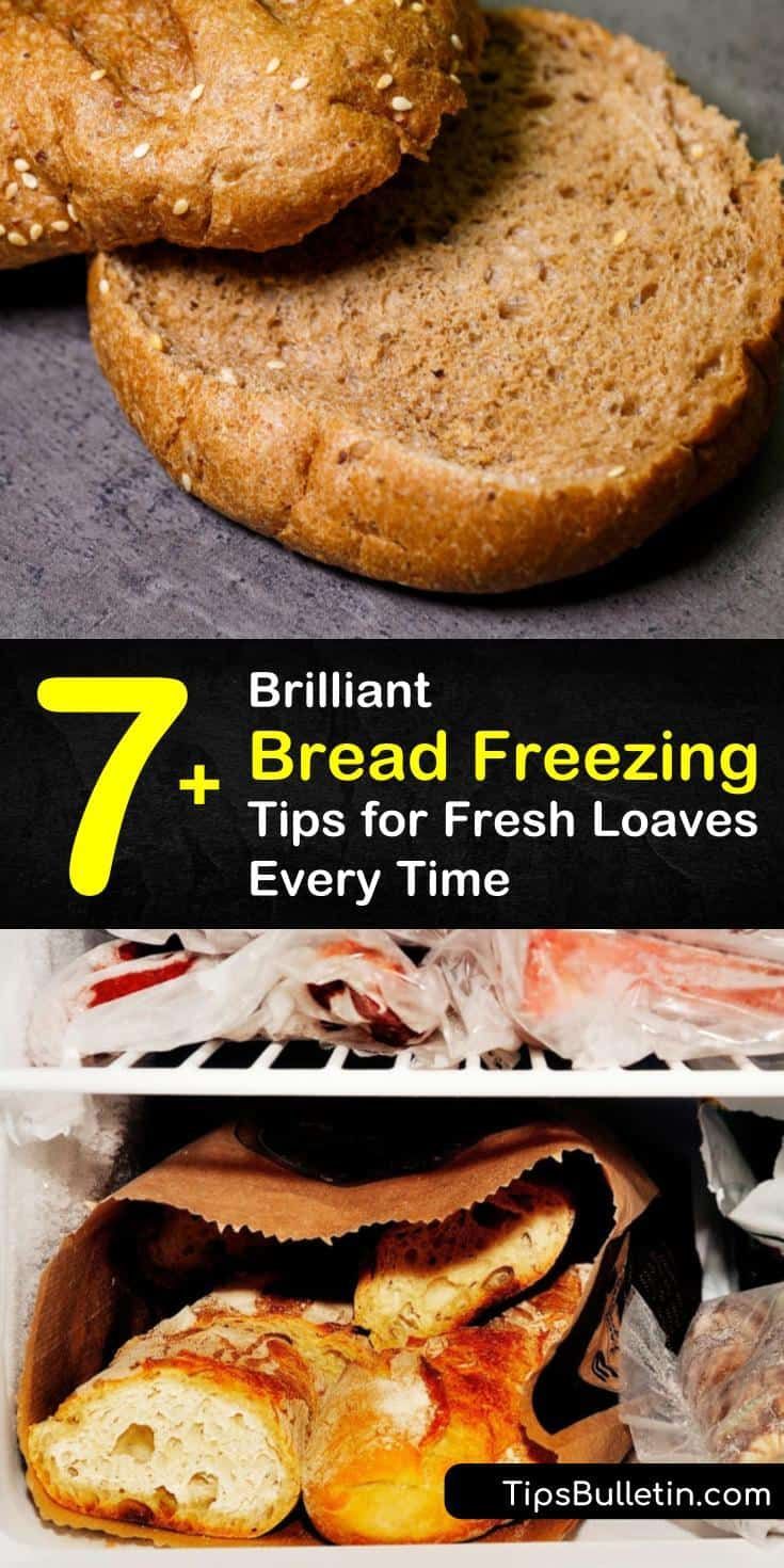 bread in a basket with the title 7 brilliant bread freezing tips for fresh loaves every time