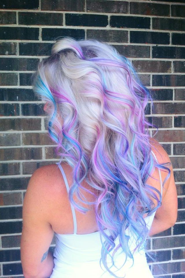 Platinum ombré with pink, purple, blue Paul Mitchell ink works Purple Hair Highlights, Undercut Haircut, Hair Color Pastel, Multicolored Hair, Blonde Hair With Highlights, Unicorn Hair, Pastel Hair, Colored Hair, Mermaid Hair