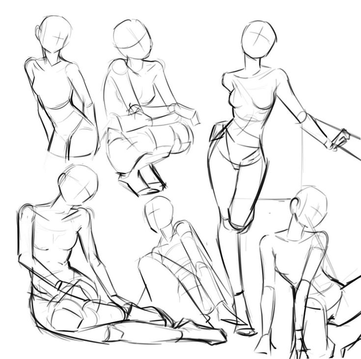 an image of a woman sitting on the ground in different positions and body shapes, drawn by