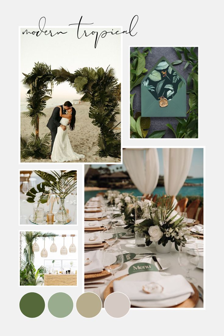 a collage of photos with green and white accents