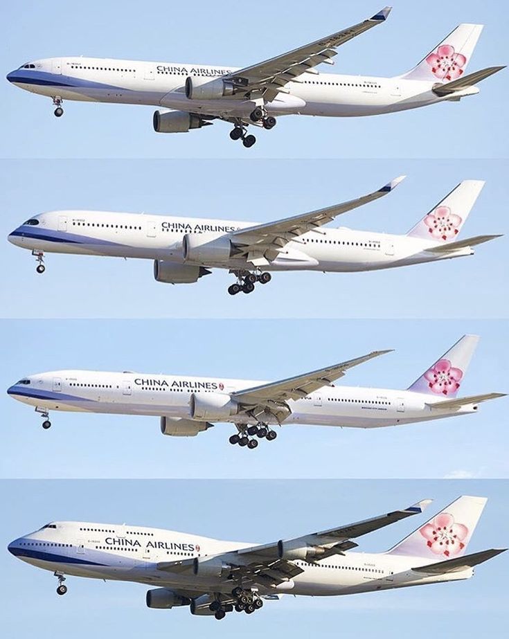 three pictures of an airplane in the air