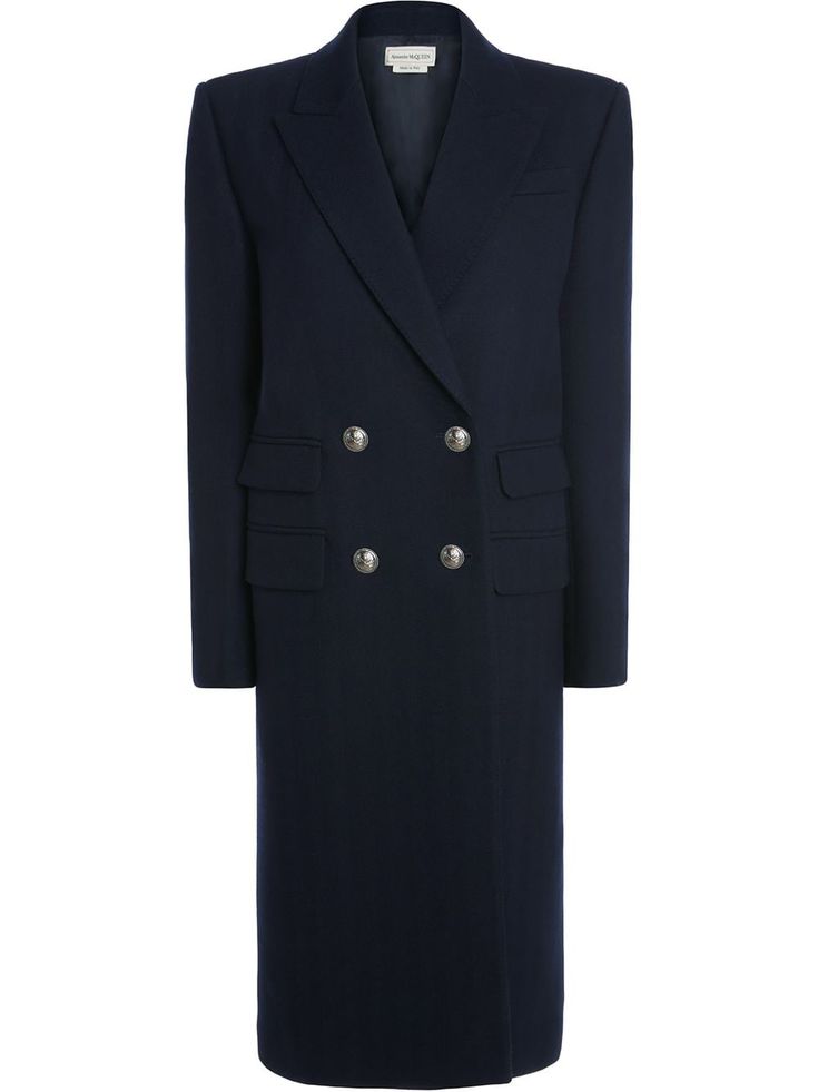 Alexander Mcqueen Fashion, Navy Coat, Tailored Coat, Yoko London, Coat Design, Double Breasted Coat, Double Breasted Suit Jacket, Shoulder Pads, Clothes For Sale