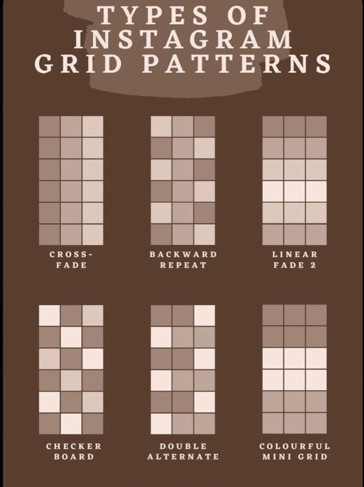 the types of instagramm grid patterns for windows and macbook air, from top to bottom