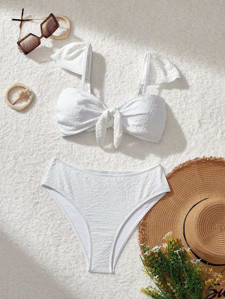 Women's Solid Color Swimwear Set, Casual Beach, Beach Vacation Outfits, Holiday Outfits, Swim Suits For Women, Vacation Outfits Woman For Summer Beach Vacation White Elegant   Fabric Plain  High Stretch  Women Clothing, size features are:Bust: ,Length: ,Sleeve Length: Solid Color Swimsuit, Women Vacation, Vacation Outfits Women, Beach Vacation Outfits, Outfits Woman, Elegant Fabric, Summer Fashion Beach, Womens Pyjama Sets, Cute Bikinis