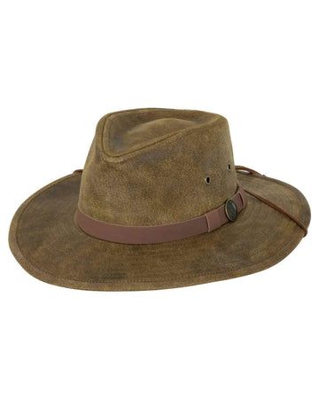 Leather Kodiak | Leather Hats by Outback Trading Company Rugged Brown Leather Hat, Brown Flat Brim Hat With Waxed Finish, Brown Waxed Finish Hat With Flat Brim, Classic Brown Hat With Waxed Finish, Brown Waxed Brimmed Hats, Brown Waxed Finish Hats, Vintage Flat Brim Fedora For Travel, Vintage Fedora Hat Bands For Travel, Brown Hat With Waxed Finish And Curved Brim