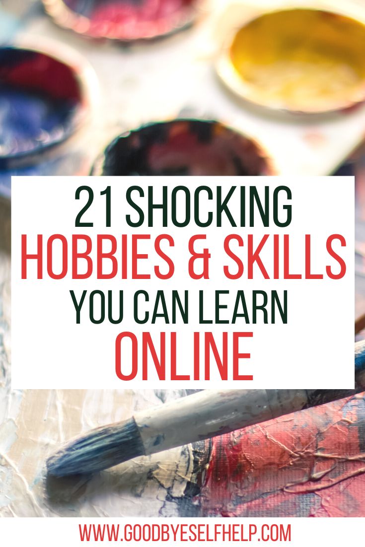 paint and brushes with the words, 21 shocking hobies & skills you can learn online