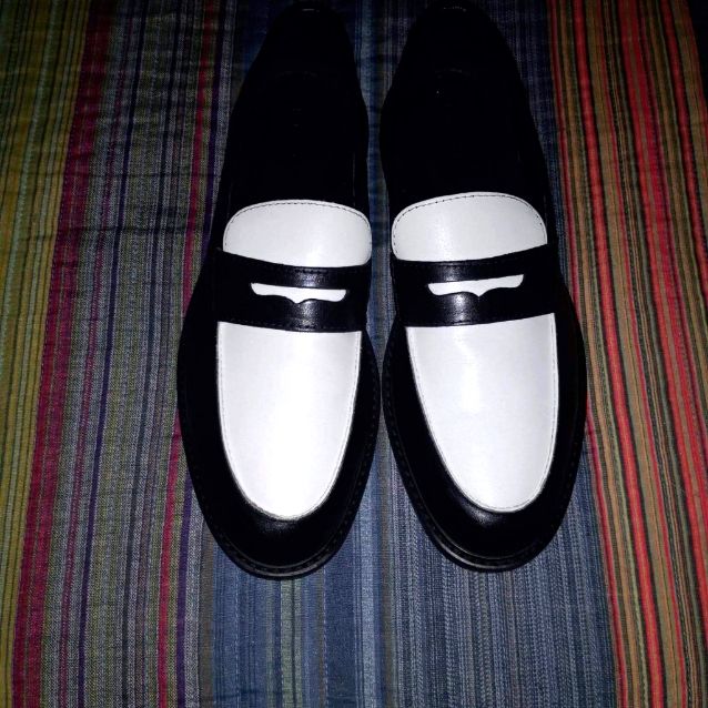 Black & White Express Genuine Leather Loafers Brand New..... White Slip-on Loafers With Contrast Sole, White Cap Toe Leather Shoes For Work, White Business Dress Shoes With Rubber Heel Cap, White Oxfords With Contrast Sole For Formal Occasions, White Oxfords With Contrast Sole For Formal Events, Formal White Loafers With Rubber Sole, White Slip-on Oxfords For Formal Occasions, White Slip-on Formal Oxfords, White Slip-on Dress Shoes With Brogue Detailing