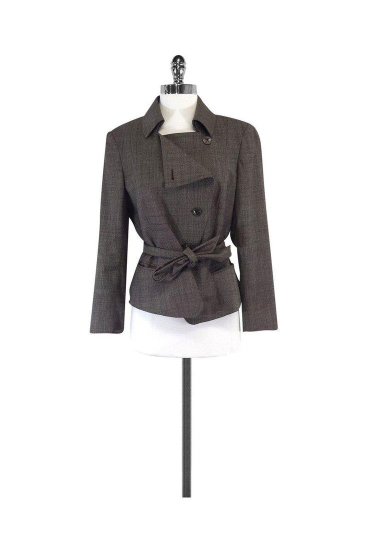 Current Boutique-Max Mara - Brown Wool Asymmetric Jacket Sz 12 Elegant Asymmetrical Outerwear For Business, Elegant Tailored Asymmetrical Outerwear, Chic Asymmetrical Outerwear For Business, Chic Asymmetrical Business Outerwear, Tailored Elegant Asymmetrical Outerwear, Chic Asymmetrical Winter Blazer, Asymmetrical Business Blazer For Fall, Elegant Asymmetrical Outerwear For Office, Elegant Asymmetrical Single-breasted Outerwear