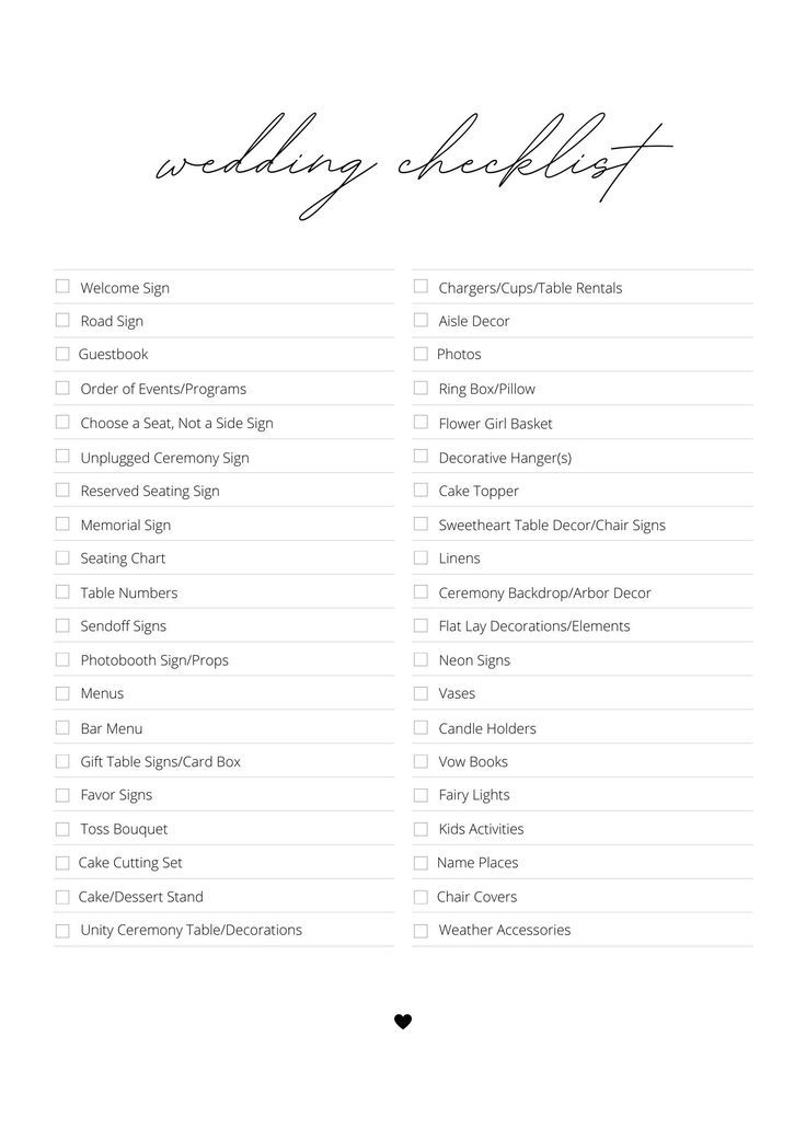 the wedding checklist is shown in black and white