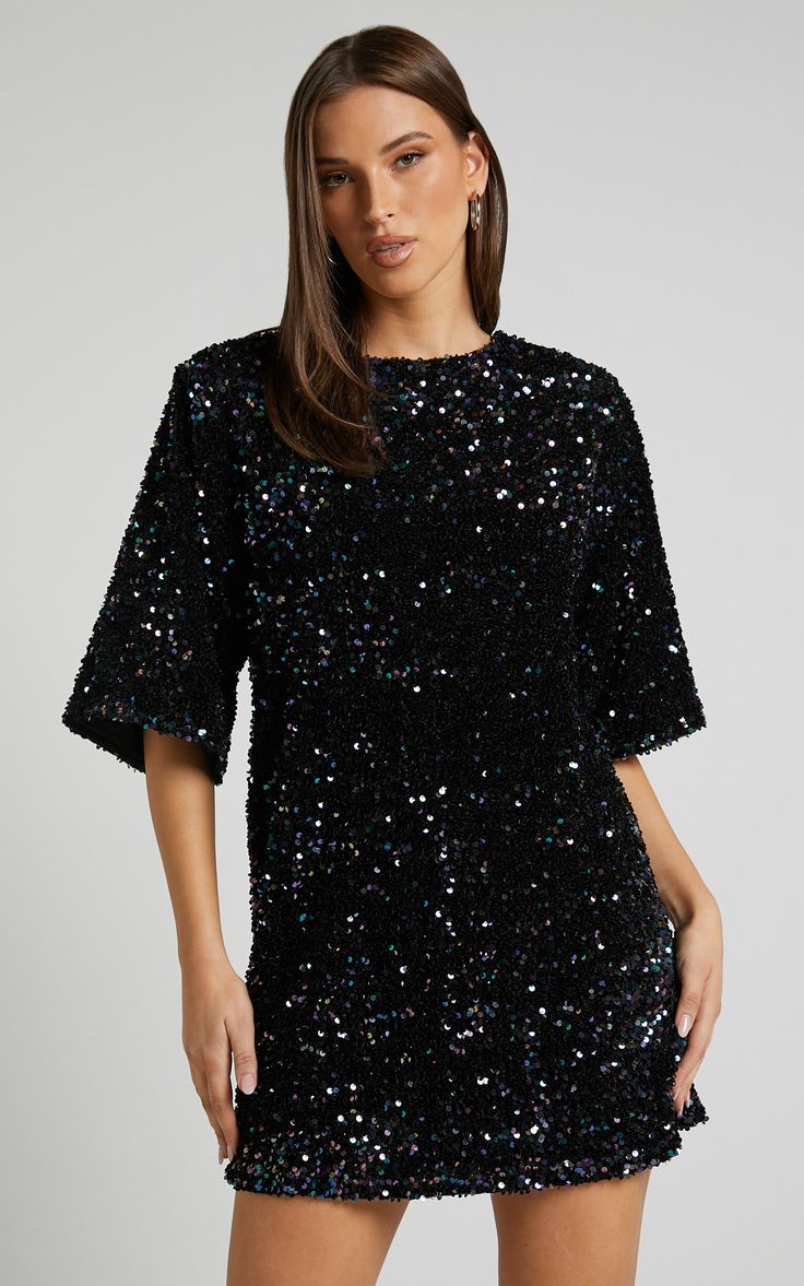 Valetta Mini Dress - Sequin low back shift dress in Midnight Blue Sequin Semi Formal Dresses Winter Mid Size, Party Dresses With Tall Boots, Wedding Guest Dress For New Years Eve, Black Turtleneck Sequin Dress, Sequin Long Dress With Cowboy Boots, Black Sequin Jersey Dress Short, Winter Semi Formal Dresses Couture Candy, Semi Formal Dresses With Tall Boots, Black Sequin Dress Mid Length