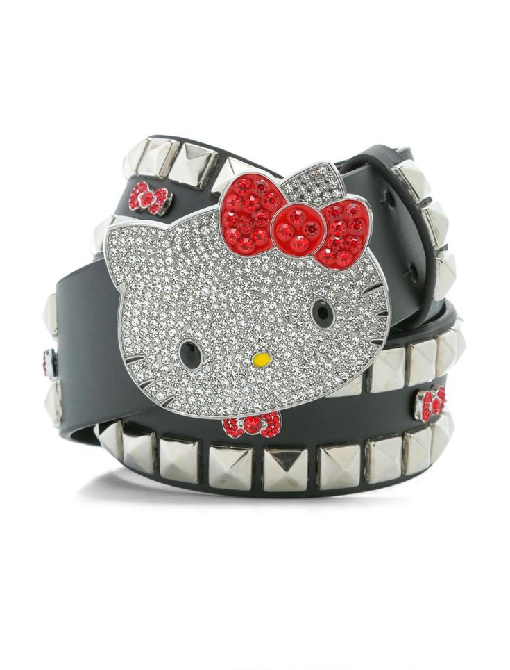 Hello Kitty Bling Pyramid Stud Belt | Hot Topic Hello Kitty Rhinestone Belt, Hello Kitty Belt Buckle, Studded Belt Outfit, Metal Hello Kitty, Hello Kitty Belt, Cute Belts, Stud Belt, Scene Style, Scene Accessories