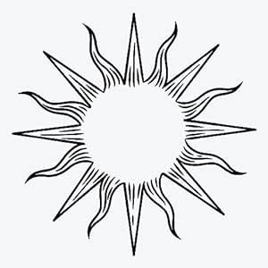 a black and white drawing of a sunburst