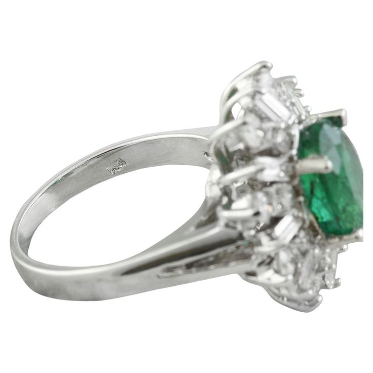 Stamped: 14K Total Ring Weight: 8 Grams Emerald Weight 2.85 Carat (10.00x8.00 Millimeters)Diamond Weight: 1.20 carat (F-G Color, VS2-SI1 Clarity )Face Measures: 19.25x17.45 Millimeter SKU: [600621] 14k White Gold Diamond Ring, Gold Diamond Ring, White Gold Diamond Rings, White Gold Diamonds, Gold Diamond, Diamond Ring, Emerald, White Gold, Engagement Rings