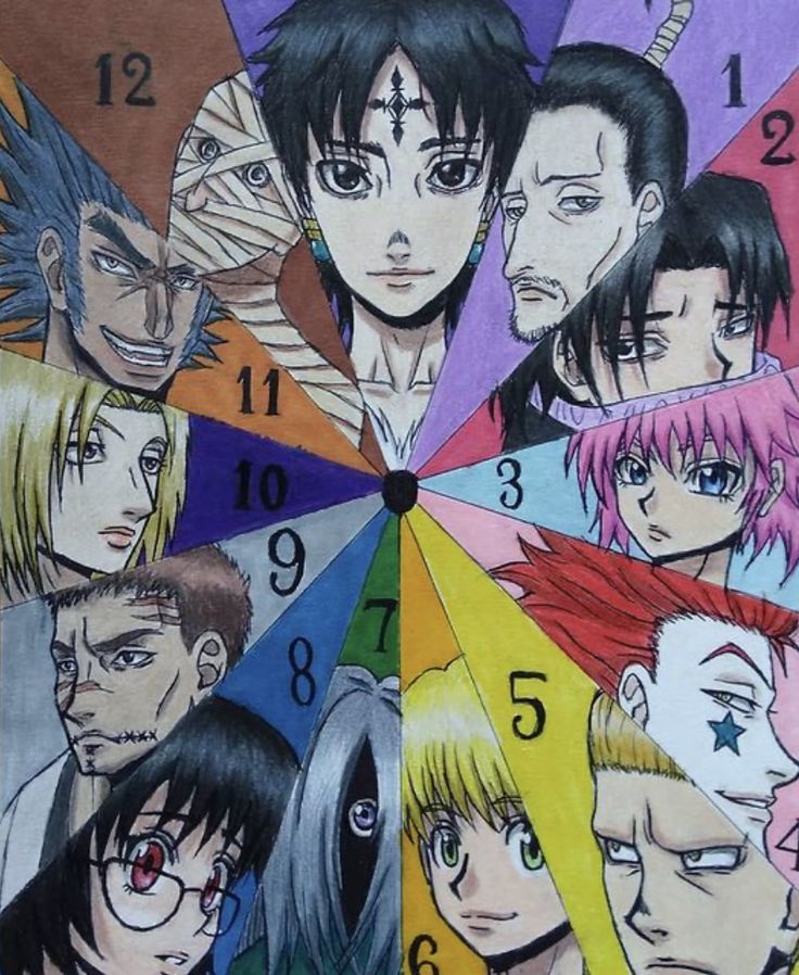 a clock with many anime characters on it's face and numbers in the middle