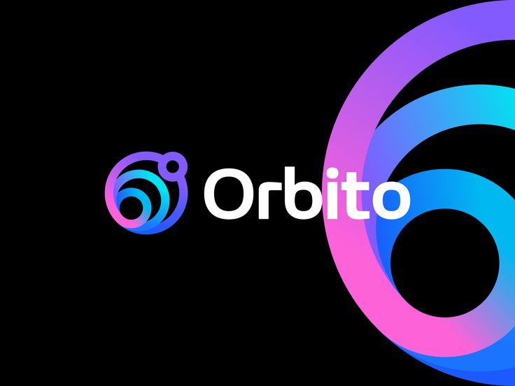 the orbito logo on a black background with blue and pink circles in the center