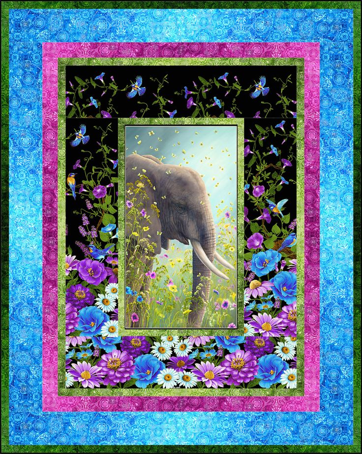 an elephant is standing in the middle of flowers