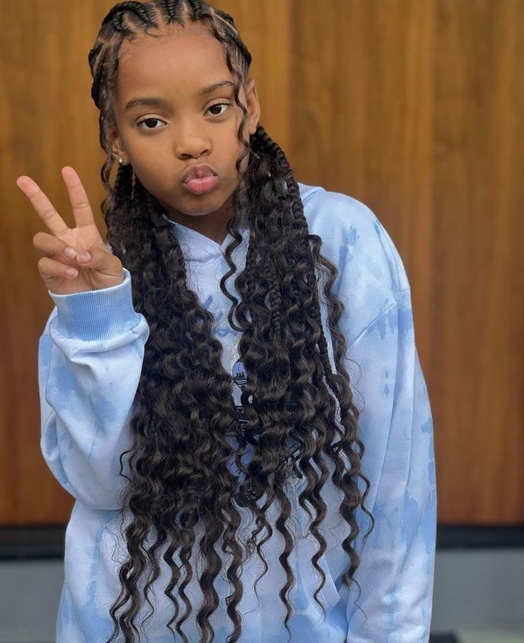 Cute Braided Hairstyles Cornrow, Beautiful Hairstyles For Kids, Cornrow Twists Natural Hair, Teen Black Girls Natural Hairstyles, Braids For Ten Year Olds, Fulani Braids For Kids, Simple Fulani Braids For Kids, Graduation Hairstyles For Kids, Hairstyles For 11 Year Girl Black