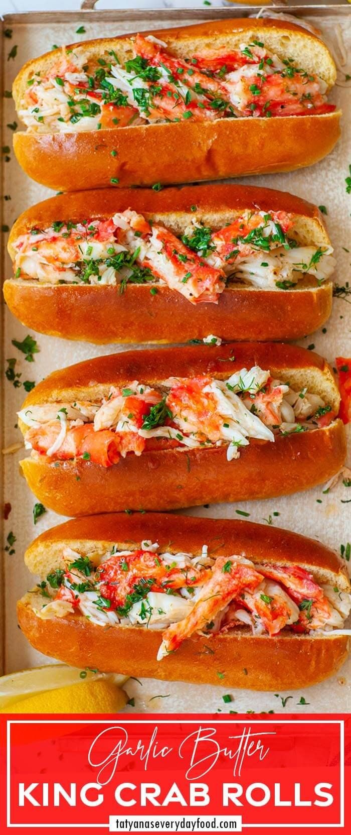 four breads filled with crab and cheese on top of a baking sheet next to lemon wedges