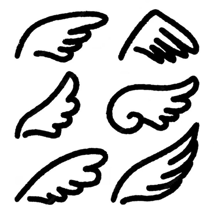 some black and white drawings of wings on a white background with the words angel written in it