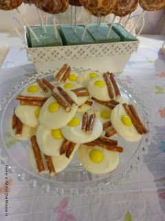 some food is sitting on a glass plate and ready to be eaten at a party