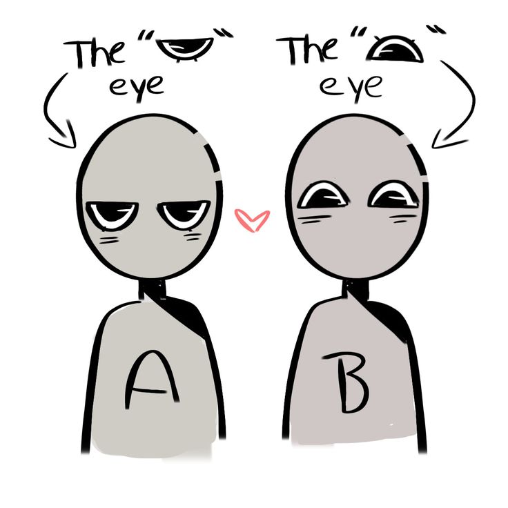 two cartoon characters with the words the eye and the letter b above them, both have eyes