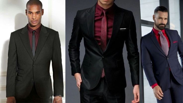 Black Suit With Burgundy Shirt, Black Suit Maroon Shirt, Black Suit With Red Shirt, Suit With Red Shirt, Black Suit Red Shirt, Black Tie Outfits, Red Shirt Men, Homecoming Suits, Tie Outfit