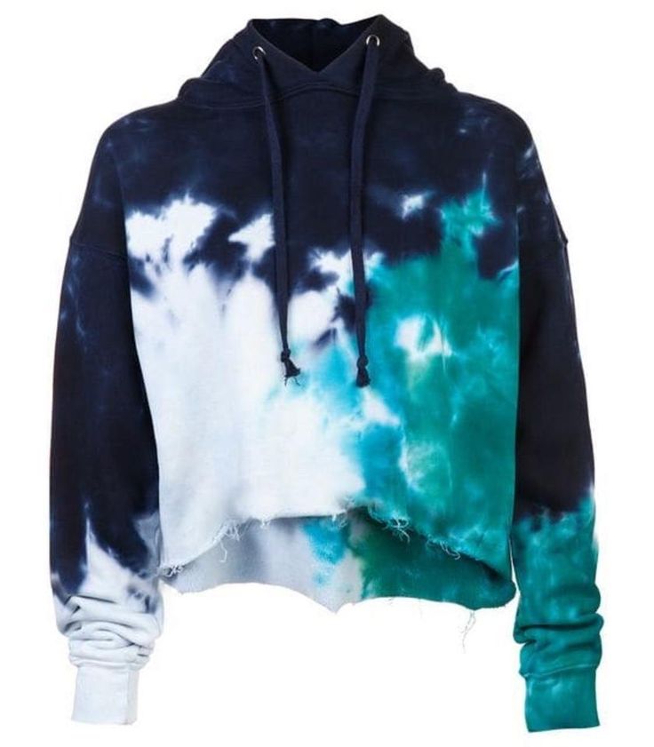 a blue and green tie - dyed hoodie on a white background