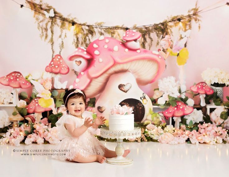 Villa Rica Baby Photographer | Pink Fairy First Birthday Milestone Fairy Grotto, Pink Princess Cakes, Peach Clothes, First Birthday Milestone, Cake Smash Theme, Family Mini Sessions, Villa Rica, Baby Cake Smash, Rose Gold Butterfly