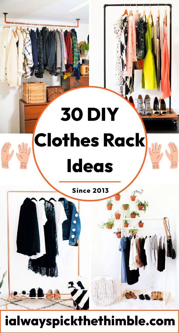 some clothes rack with lots of different items on it and the words 30 diy clothes rack ideas