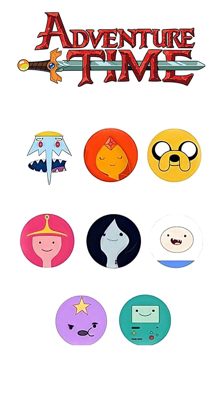 adventure time stickers are arranged on a white background