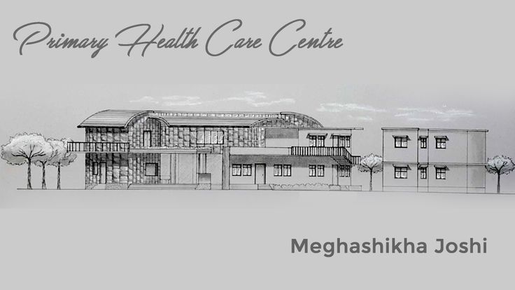 a drawing of a building with trees in front of it and the words pring health care centre