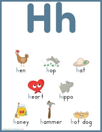 a poster with words and pictures for children to learn how to read the letter h