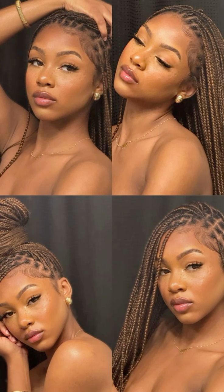 20 Knotless Braids, Normal Braids For Black Women, Small Extra Boho Knotless Braids, Braids Hairstyles Color Ideas, Blond Black Braids, Bride Box Braids Wedding Hairstyles, Brown Braids For Black Women Dark Skin, Passion Braids With Curls, Knotless Box Braids Color Combo