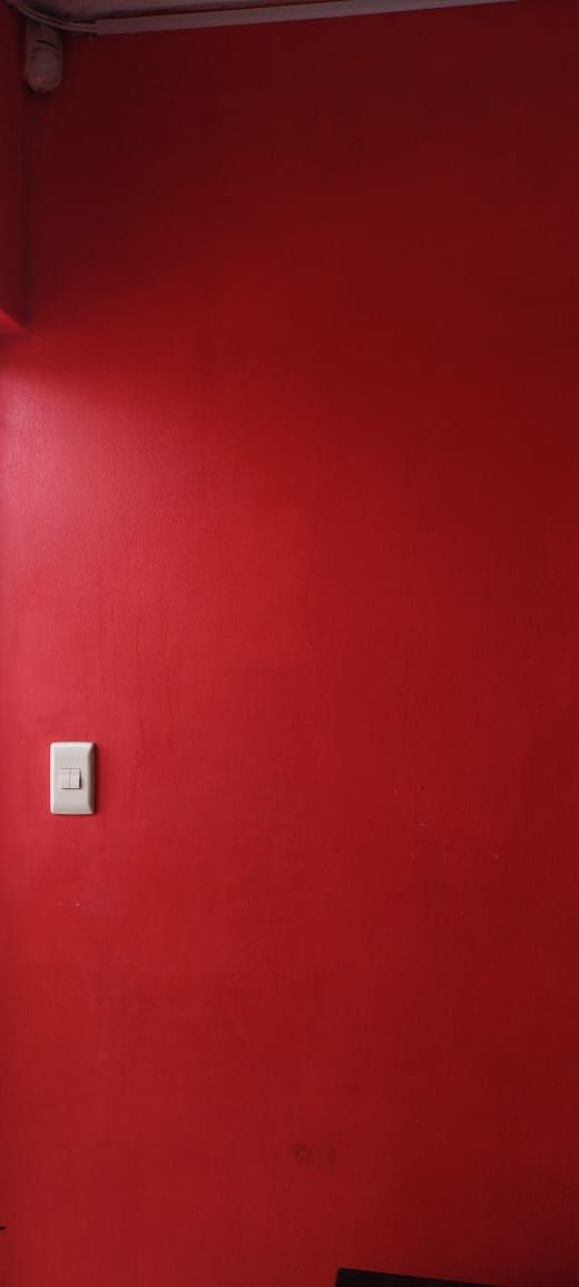 a red wall with a white light switch on it