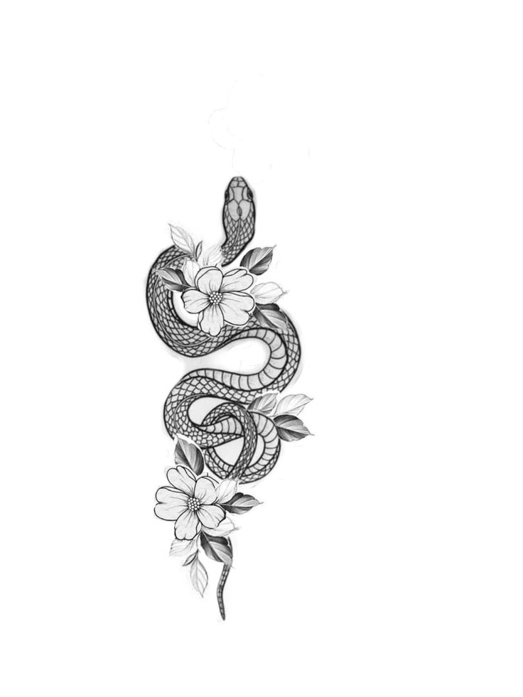 a drawing of a snake with flowers on it