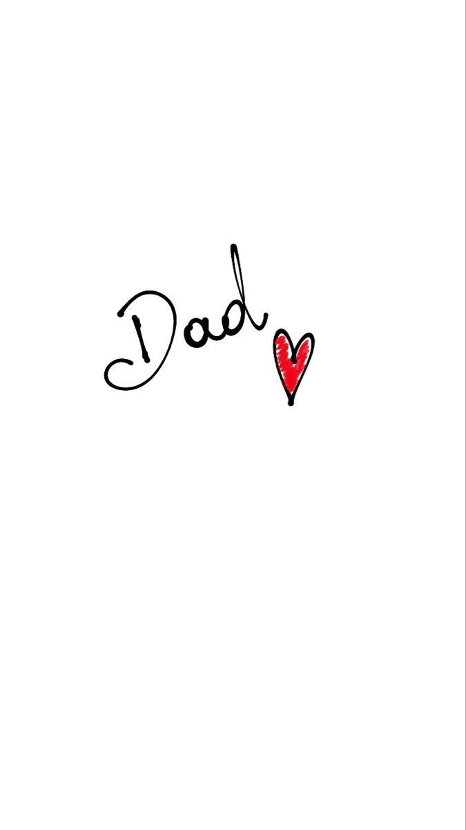 the word dad written in black ink with a red heart on it's side