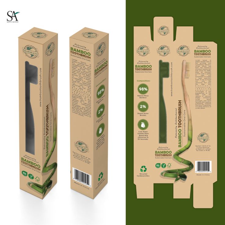 the packaging is designed to look like an eco - friendly toothbrush