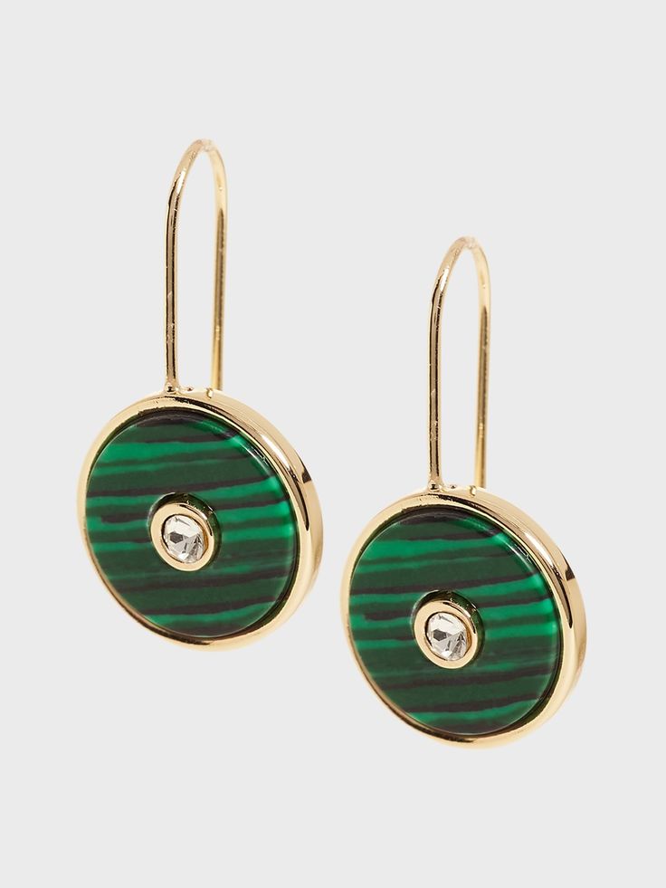 Malachite Circle Earrings | Banana Republic Jeweled Round Metal Earrings, Green Jeweled Round Earrings, Gold Jeweled Round Earrings, Brass Round Earrings For Party, Brass Earrings For Parties, Green Jeweled Gold-plated Earrings, Round Brass Earrings For Party, Engineered Stone, Circle Earrings