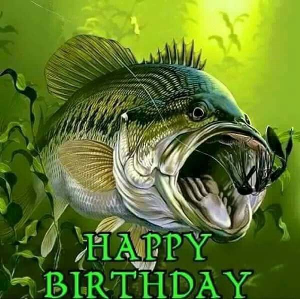 a fish with its mouth open and the words happy birthday written in green on it