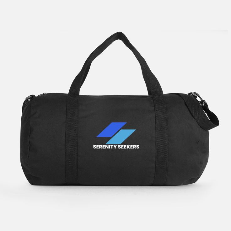 a black duffle bag with the logo for serenity sekess on it