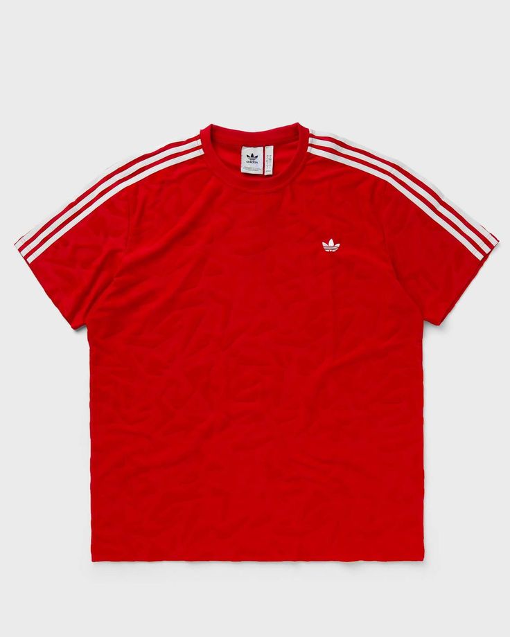 Cheap Red Jersey For Sports Season, Red And Black Adidas Long Sleeve Shirt, Red T-shirt For Spring Loungewear, Adidas Red Short Sleeve T-shirt, Red Sporty Relaxed Fit Tops, Red Sporty Tops With Relaxed Fit, Adidas Red Crew Neck T-shirt, Red Adidas Crew Neck T-shirt, Adidas Sporty Tops For Loungewear